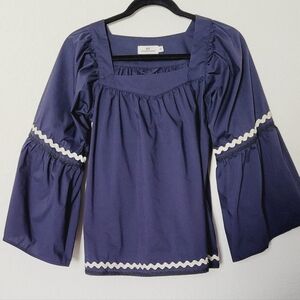 Vineyard Vines Navy Blouse with White  Trim Sz XS